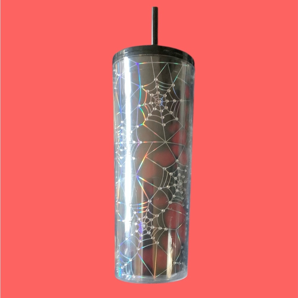 Holographic Spider Web Tumbler with Black Lid and straw. NEW!
